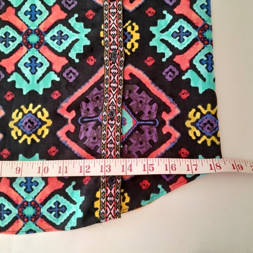RACHEL ROY Multi print Festive Boho Long slv Braided Trim LIKE New Sz S - Picture 12 of 14